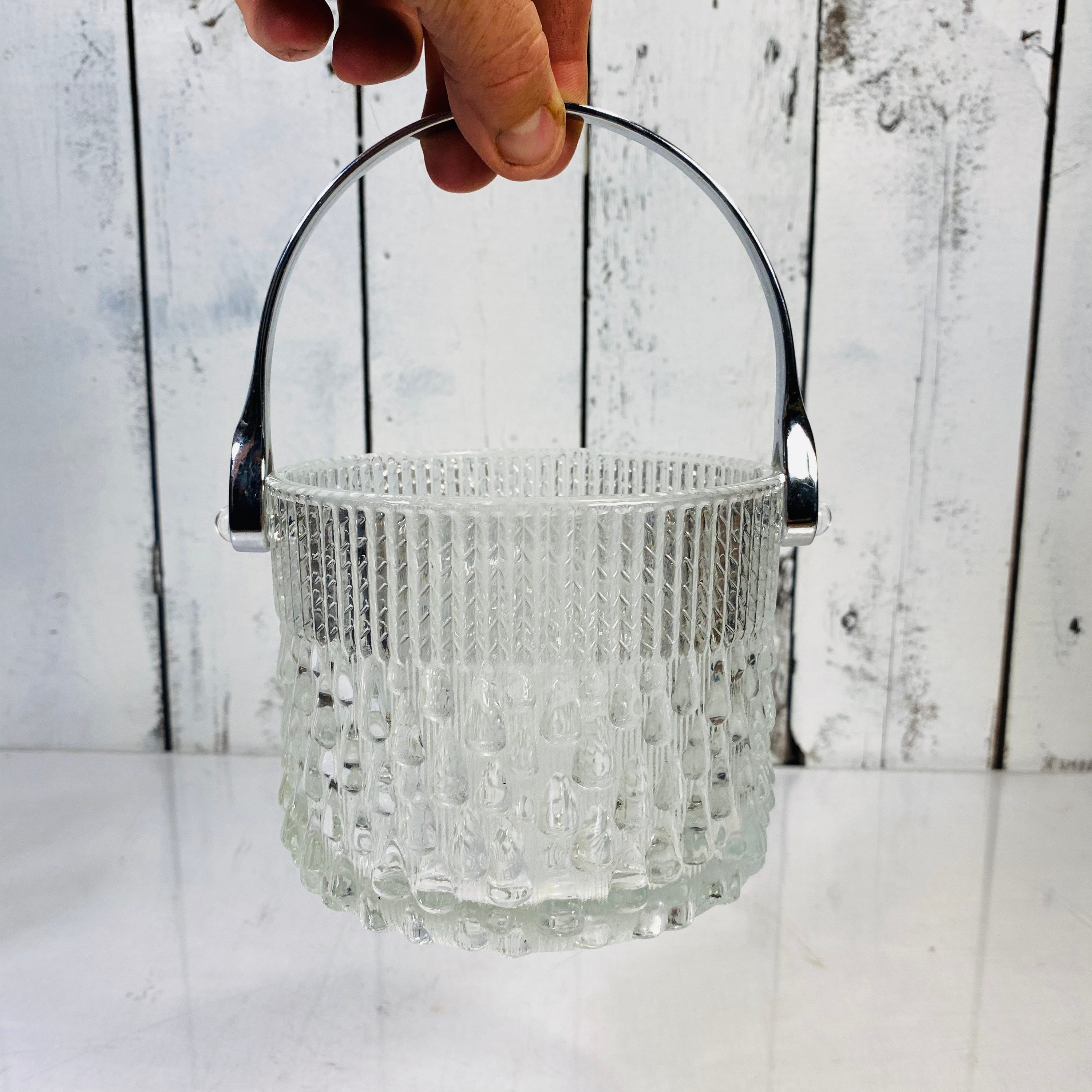 Vintage glass ice cube bucket ice water drop design Etsy