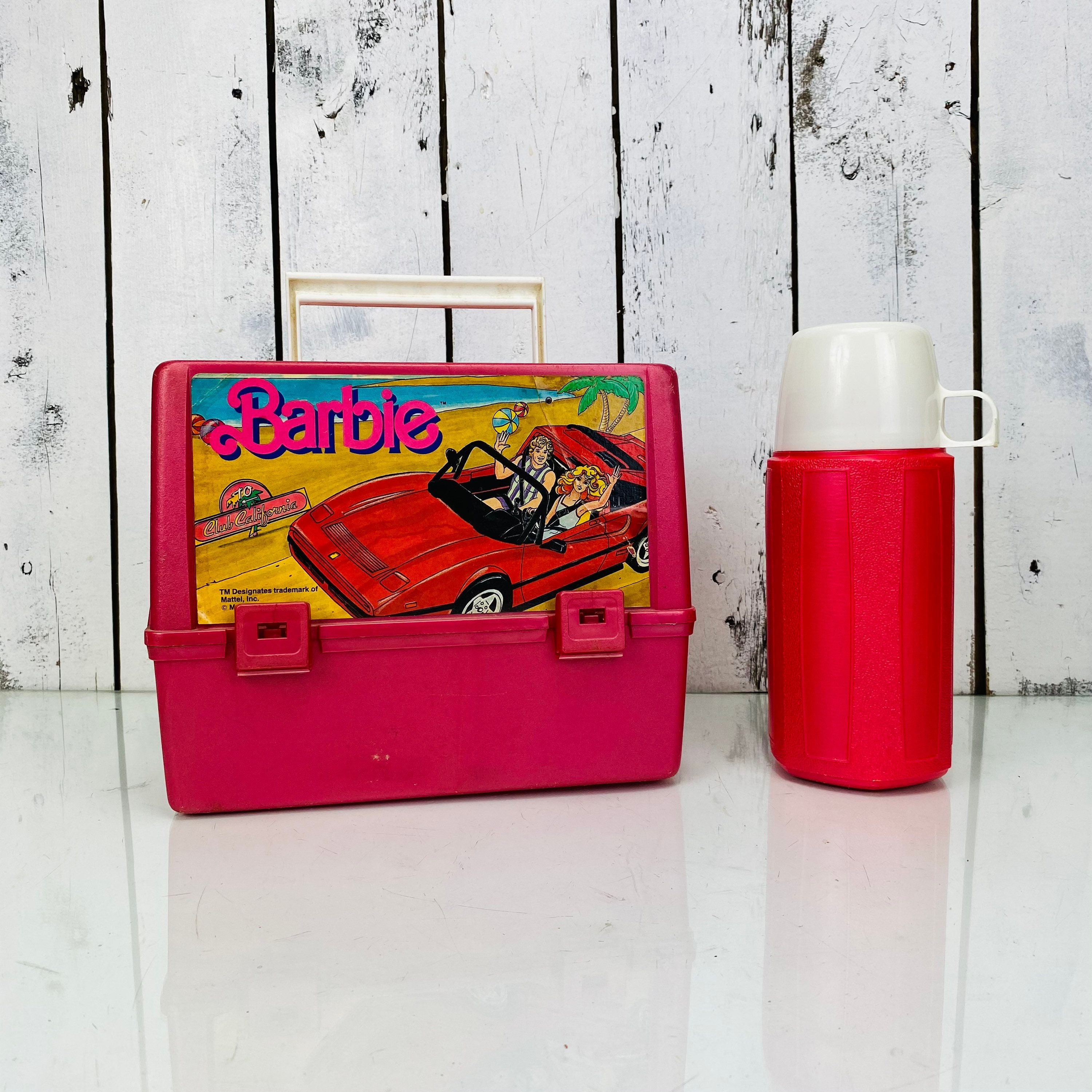 Vintage 1998 Mattel Barbie Lunch Box & Matching Thermos Soft Zip Bag Hearts