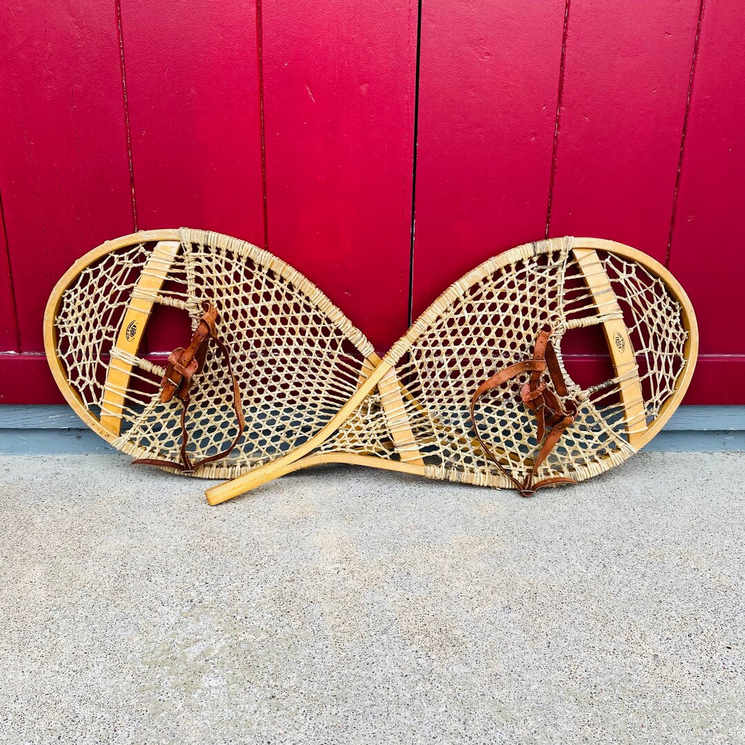 Vintage Antique Wooden Pair of Bear Paw Faber Snowshoe Native First