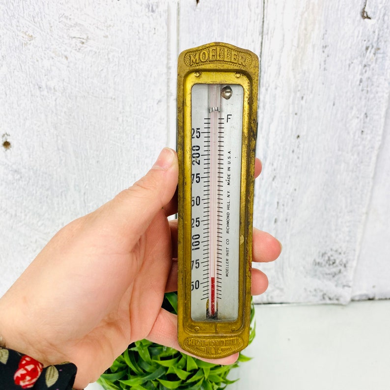 Antique Moeller Brass Thermometer Instrument Made in Usa Steam Etsy