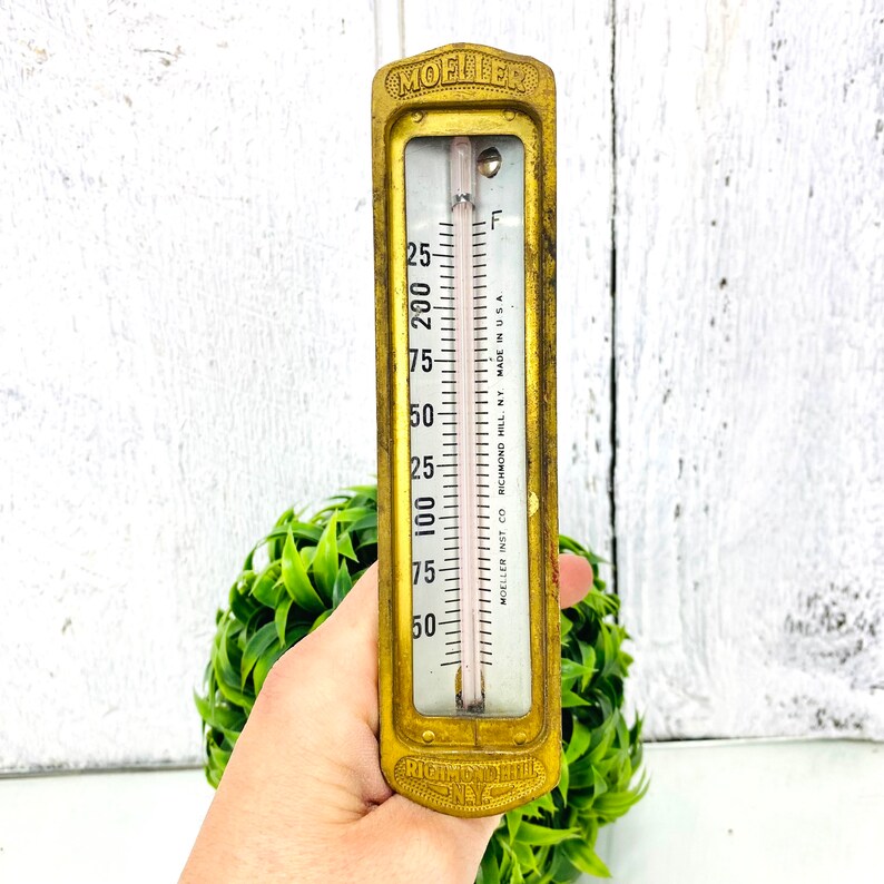 Antique Moeller Brass Thermometer Instrument Made in Usa Steam Etsy