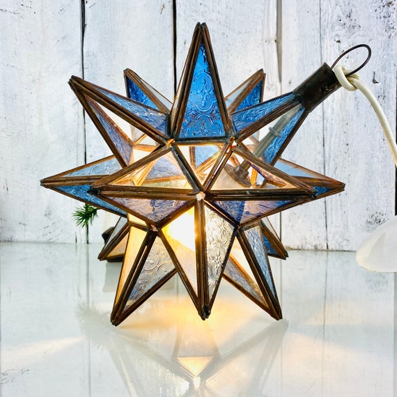 Vintage Star Shaped Hanging Lamp With Glass blue Glass Lamp Etsy