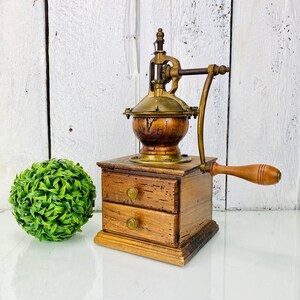 Antique Fabulous Wooden And Brass Coffee Grinder,General Store Coffee Grinder