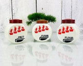 Vintage Fire King Vitrock Red Flower Pot Salt,Flour And Sugar Shakers