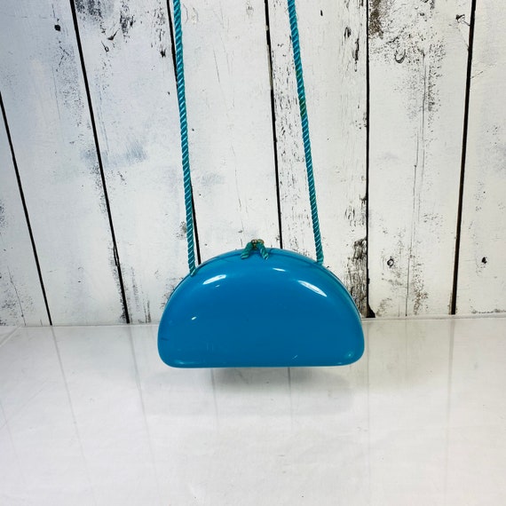 Vintage turquoise plastic hand purse very 80’!!! - image 4