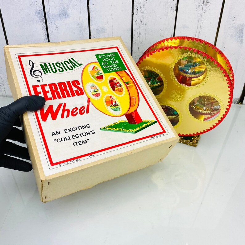 Vintage Christmas Elf pixie ferris wheel musical wheel,made in Japan