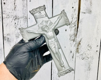 Vintage Metal Crucifix Coffin Ornament