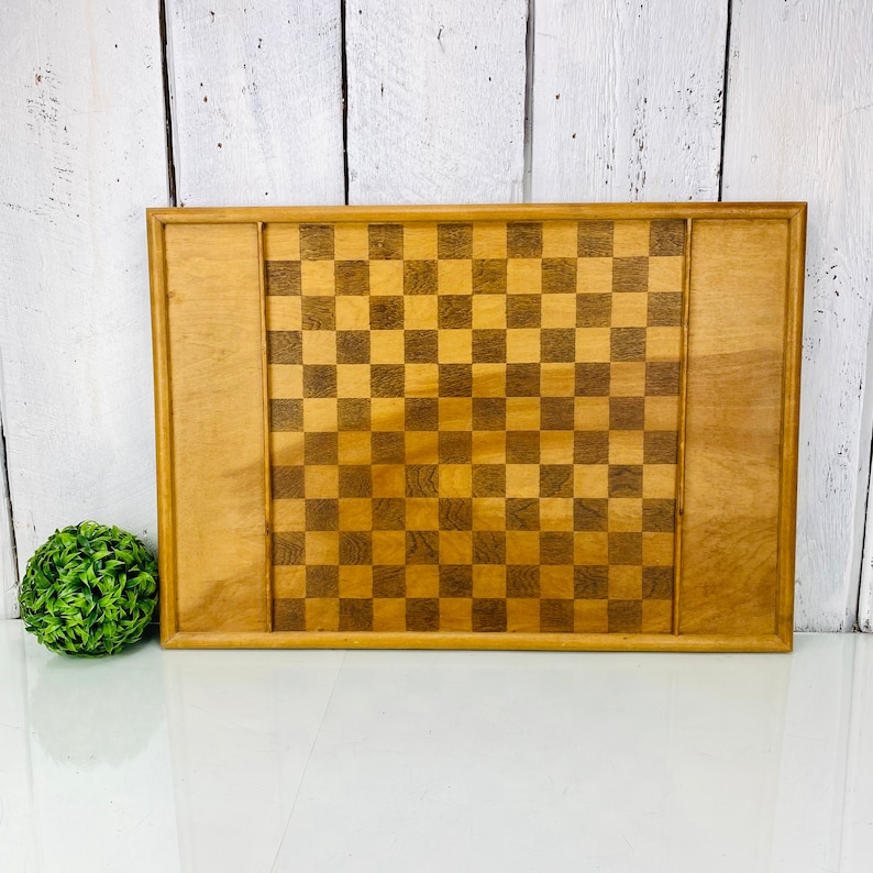 Vintage Wooden Checker Board Game Etsy