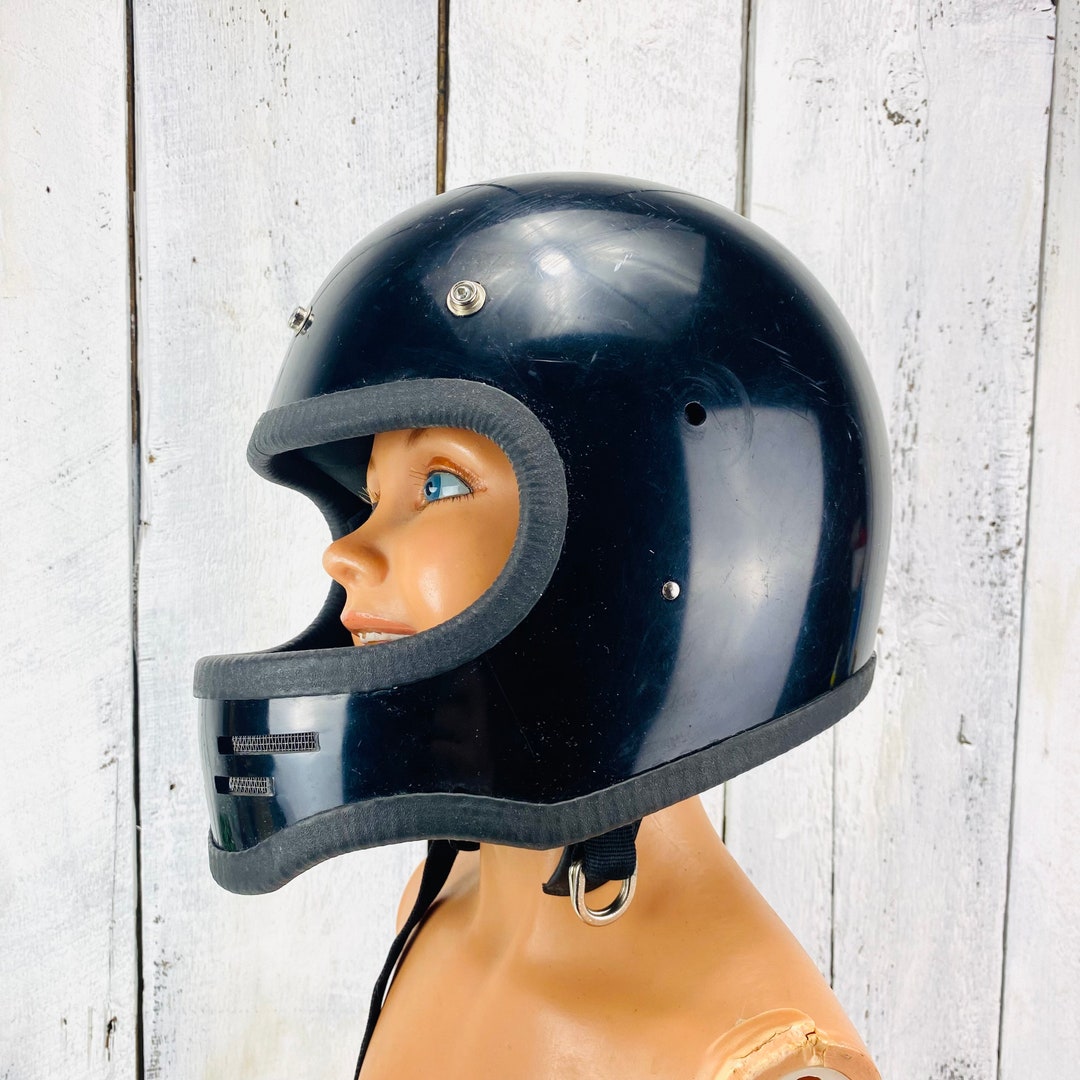 Motociclo Vintage Casco Integral Negro Estilo Racing - Etsy España