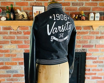 Varsity college style coat leather and tissus