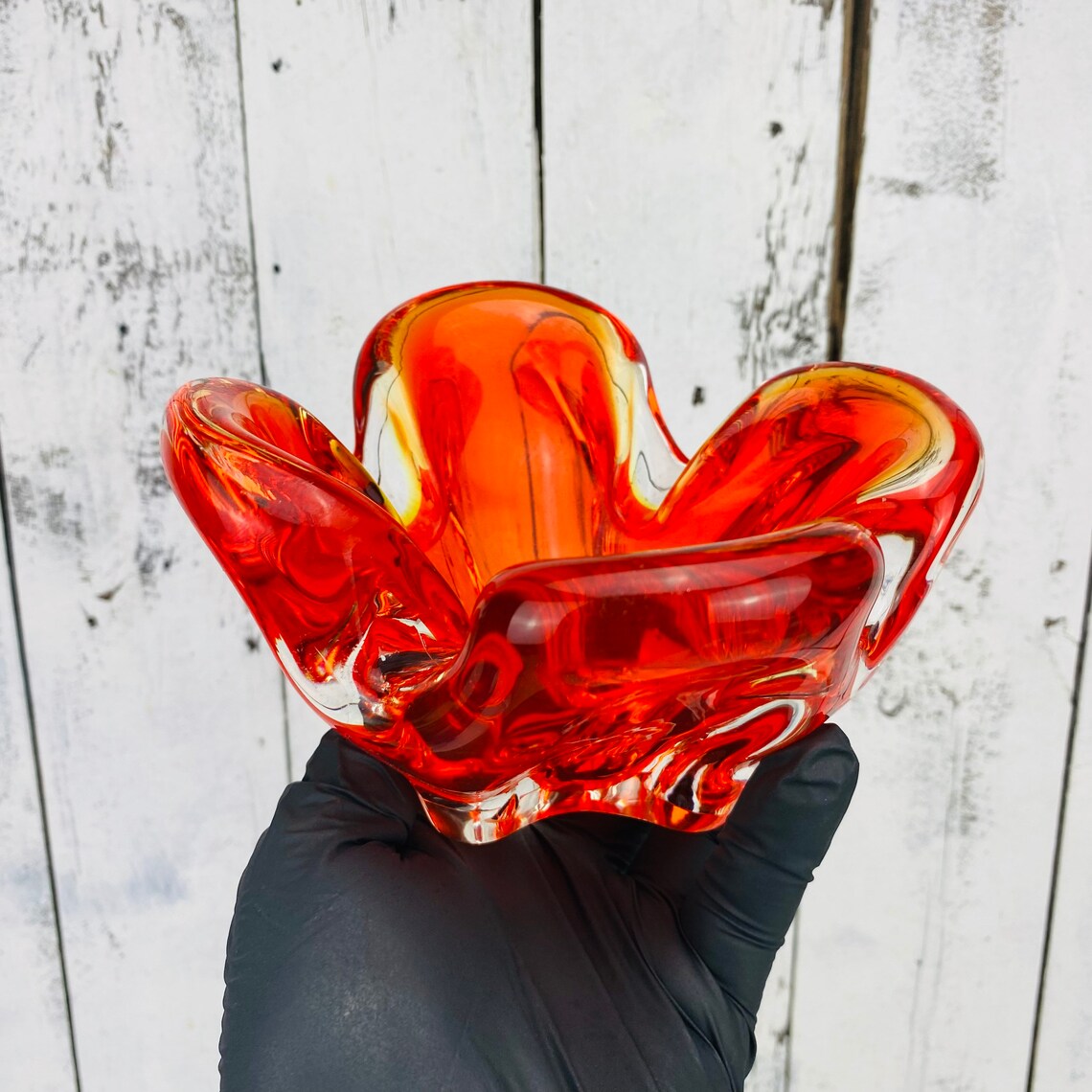 Vintage Red/orange Blown Glass Vase Etsy UK