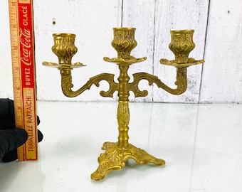 Vintage Small Brass Candlestick With Three Branches