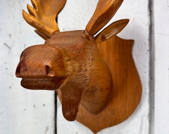 Antique Wilfrid Foisy Moose Wooden Sculpture, folk art, handmade sculpture