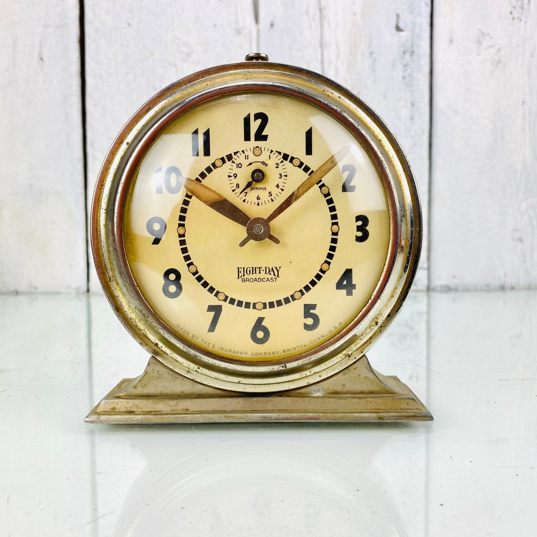 Vintage Artdeco Ingraham Alarm Clock Eightday Broadcast Etsy