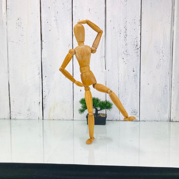 Vintage RARE Articulated Wooden Figurine, Flexible Wood Man Sculpture, Danish Abstract Modern Art, Sketching Drawing Manikin 20 Inch