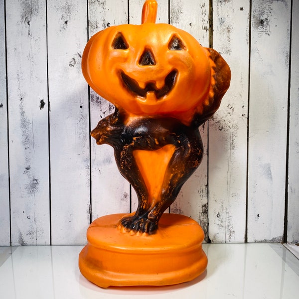 Vintage blow mold pumpkin and black cat stand up