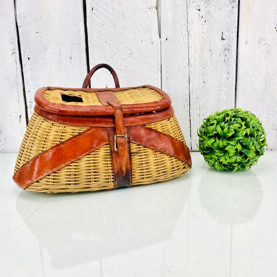 Antique Wicker Fishing Basket Etsy