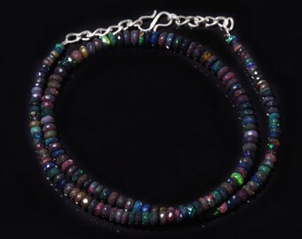 17 Inches Opal Tumble Beads Gemstone Necklace Natural Ethiopian Black Opal Multi Color Opal Smooth Tumble #B5