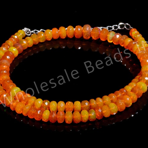 Ethiopian Orange Opal Faceted Rondelle Beads | Orange Opal Necklace | 5-8 MM | October Birthstone | 16 Inches shops Necklace