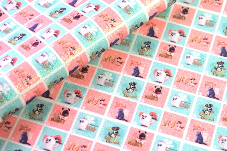 10101 Glittery Shimmer Secret Life of Pets Printed Sheet Faux Canvas Leather Fabric sheet bow making etc