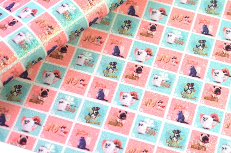 10101 Glittery Shimmer Secret Life of Pets Printed Sheet Faux Canvas Leather Fabric sheet bow making etc