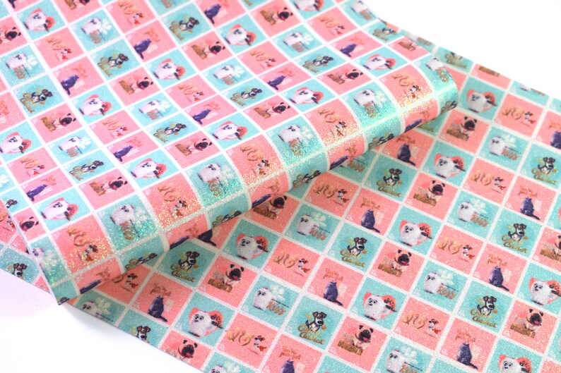 10101 Glittery Shimmer Secret Life of Pets Printed Sheet Faux Canvas Leather Fabric sheet bow making etc