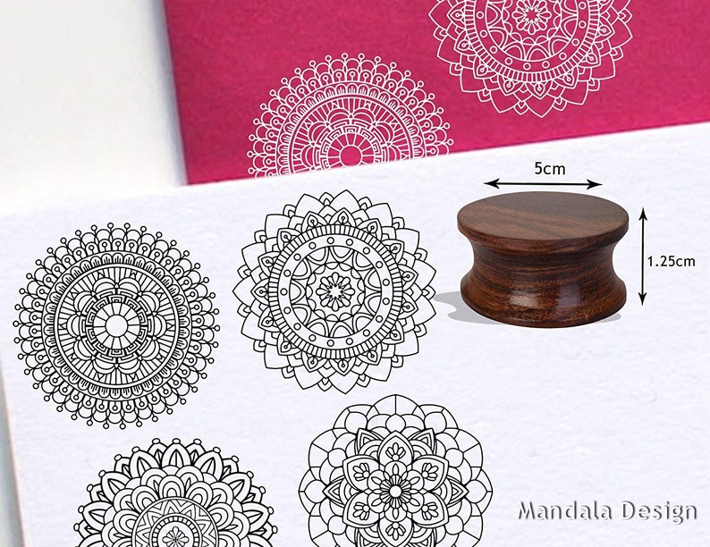 Round Wooden Rubber Stamps Personalised Rubber Stamp Floral Mandala Pattern Self Inking Return Address Stamp Craft /& Scrapbook Design