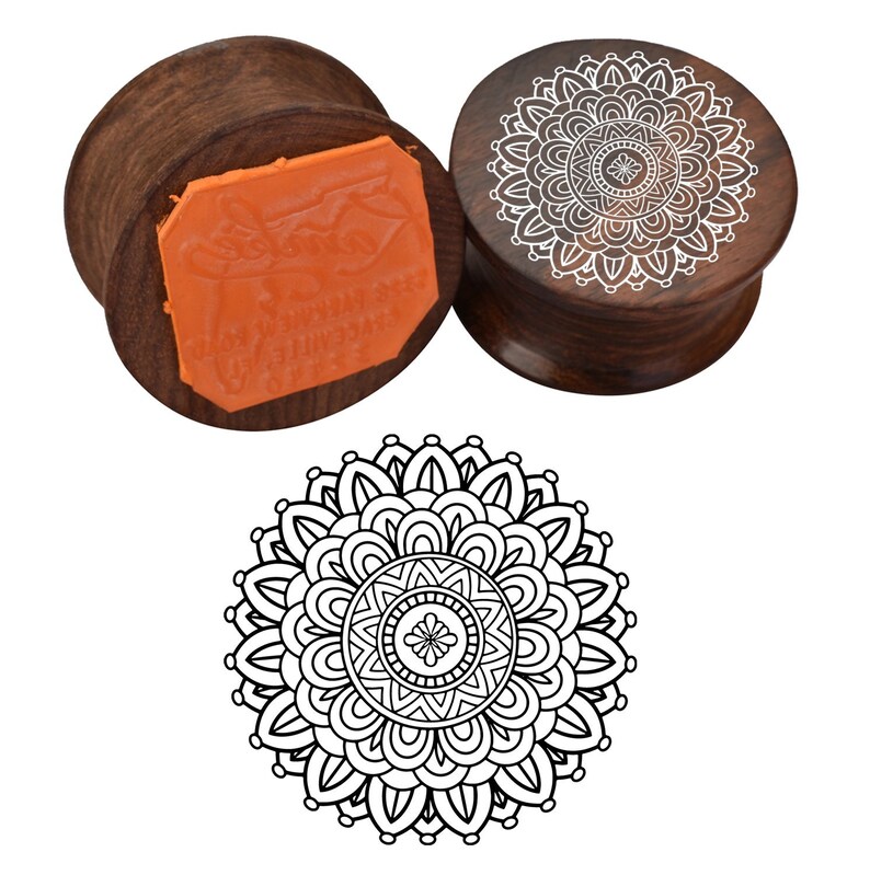 Round Wooden Rubber Stamps Personalised Rubber Stamp Floral Mandala Pattern Self Inking Return Address Stamp Craft /& Scrapbook Design