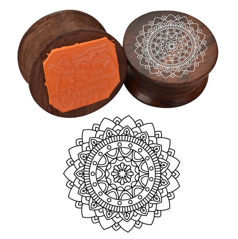 Round Wooden Rubber Stamps Personalised Rubber Stamp Floral Mandala Pattern Self Inking Return Address Stamp Craft /& Scrapbook Design
