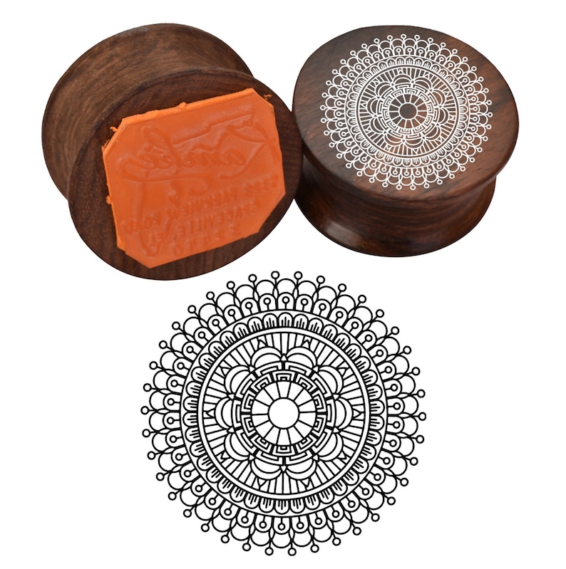 Round Wooden Rubber Stamps Personalised Rubber Stamp Floral Mandala Pattern Self Inking Return Address Stamp Craft /& Scrapbook Design
