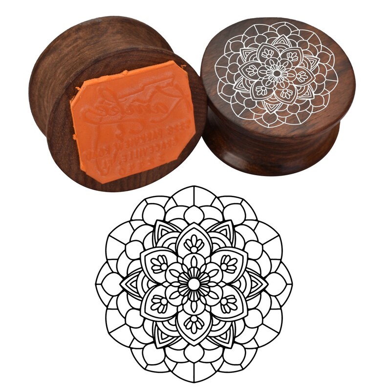 Round Wooden Rubber Stamps Personalised Rubber Stamp Floral Mandala Pattern Self Inking Return Address Stamp Craft /& Scrapbook Design
