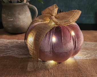 Velvet Pumpkin pink with fairy lights and burlap bow