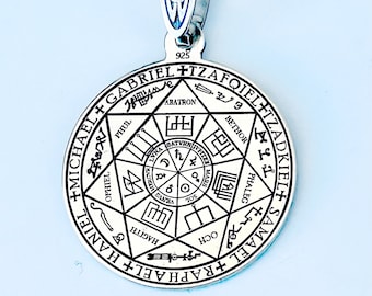 Colgante de sello de siete arcángeles\Joyería de protección personalizada-Amuleto mágico-Amuleto de protección/Oro 9K-14k/plata925 collar de medallón-talismán