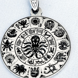 Aztec Mayan Calendar Good Luck Charm Personalized Celestial Jewelry Vintage Medallion Necklace Mexican Calendar