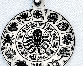 Aztec Mayan Calendar Good Luck Charm Personalized Celestial Jewelry Vintage Medallion Necklace Mexican Calendar