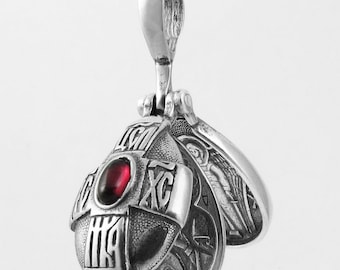 Orthodox Silver 925 Jerusalem Pendant Holy Mother of God and Guardian Angel.