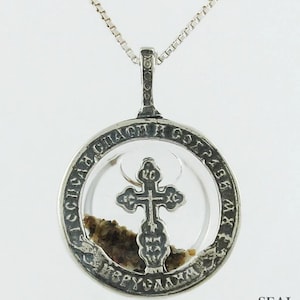 Medallion with crucifix w/ Holy Soil from Jerusalem and Holy Water Silver 925