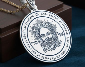 First Pentacle of the Sun Necklace, El Shaddai Solomonic Seal, 925 Sterling Silver or 14k Gold, Personalized Occult Talisman, Custom Gift