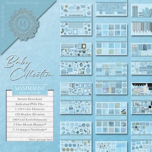 2025 Blue Maximalist Planner Digital Journal Aesthetic Stickers Set, PNG pre-ritagliati per GoodNotes, Everyday Essentials, Baby