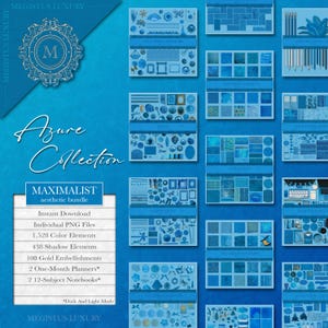 2025 Blue Maximalist Planner Digital Journal Aesthetic Stickers Set, PNG pre-ritagliati per GoodNotes, Everyday Essentials, Azzurro