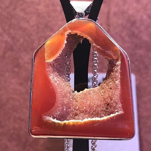 Agate druzy Silver Streling 925 Pendant with chain