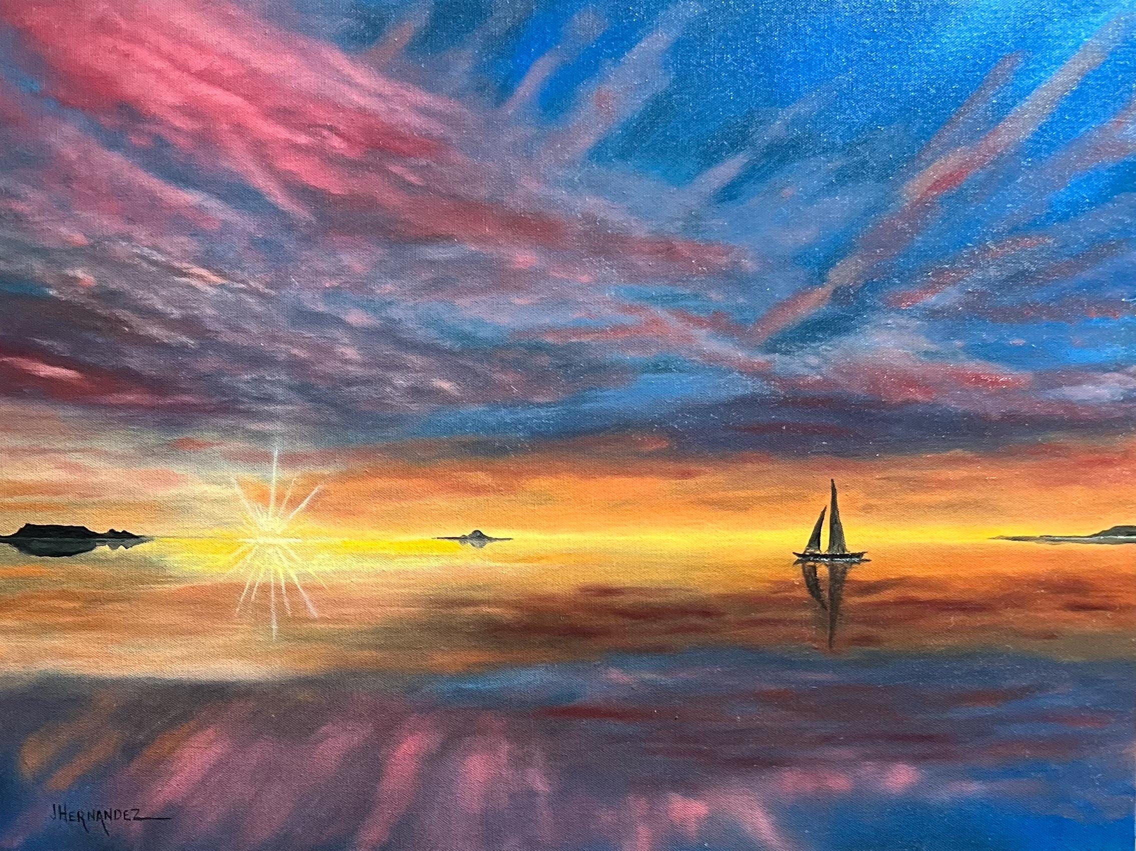 絵画　帆船　海　夕陽 Amazon.co.jp: フルトン『夕暮れの海(帆船F20)』油彩画 風景画
