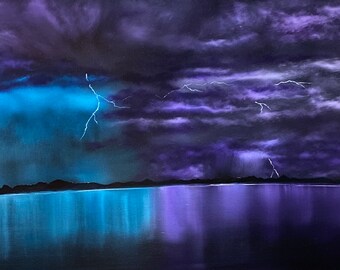 Epic Lightning Clouded Skies Original Oil Painting - Etsy