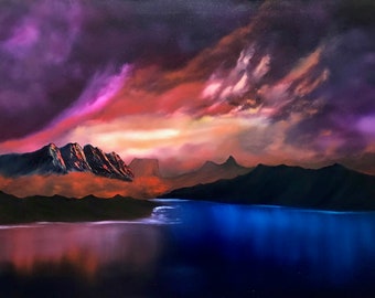 Mindscape Jupiter Skies Cloudy Mountain Original Oil Painting