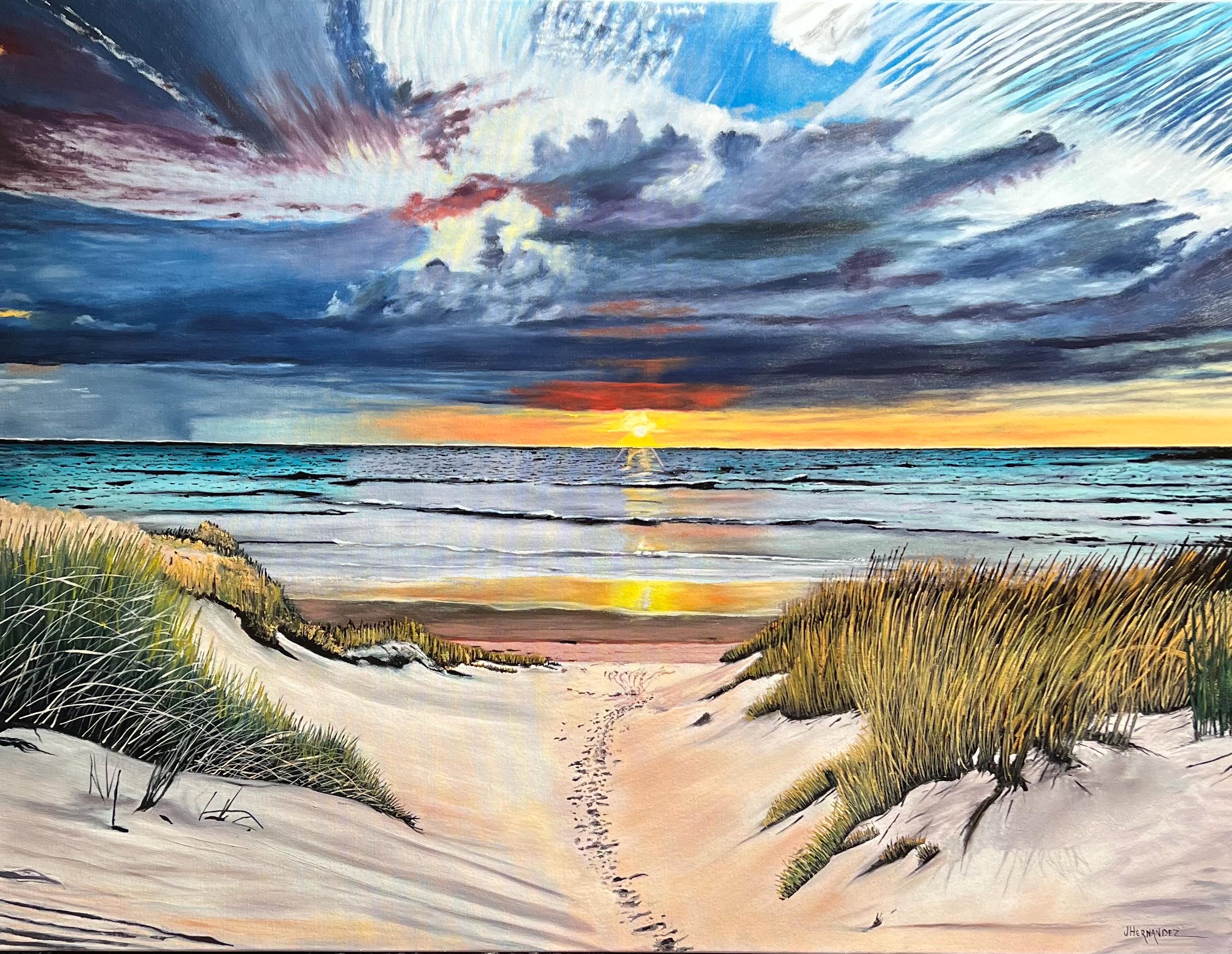 Original Seascape Oil Painting: Sandy Dunes, Tranquil Horizon (36x48)