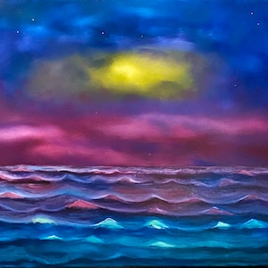 Choppy Seas Aglow Original Oil Painting