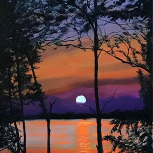 Sunset Blaze of Forest Glory Original Oil Painting