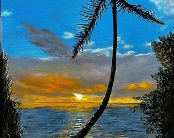 Laniloa Beach Sunrise Painting…Hawaiian palm trees sway as waving good morning to the tide - *Free art print with painting purchase