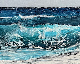 Original Seascape Oil Painting: Crashing Waves by Jerry Hernandez (24x18)