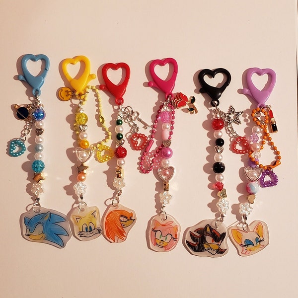 Sonic the hedgehog - Shadow, Knuckles, Tails, Amy, Rouge keychains/ charms / dainty gift for her, him, us